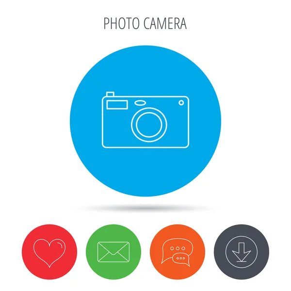 Foto camera-pictogram. Fotograaf apparatuur teken. — Stockvector