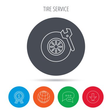 Lastik Servisi simgesini. Tekerlek ve İngiliz anahtarı anahtar işareti.