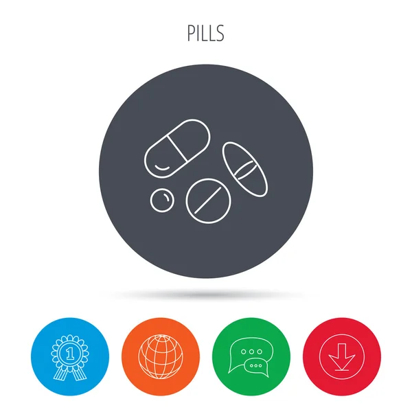 Pillen pictogram. Geneeskunde tabletten of drugs teken. — Stockvector