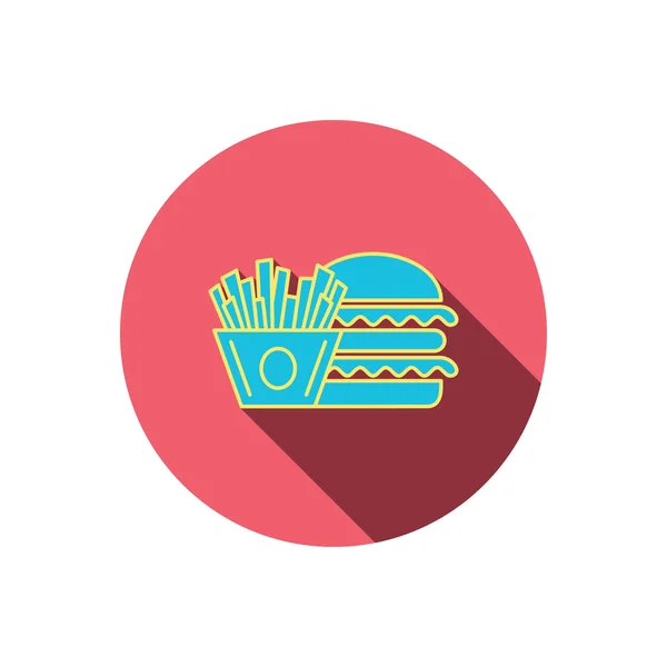 Icono de hamburguesa y patatas fritas. Chips, signo de bocadillo . — Vector de stock