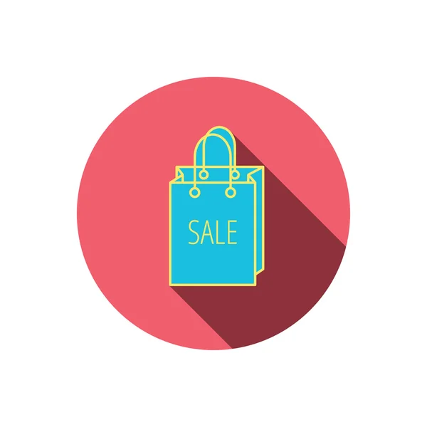 Försäljning shopping väska ikon. Rabatt handväska tecken. — Stock vektor