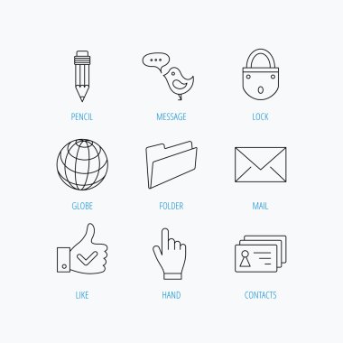 Pencil, press hand and world globe icons. clipart