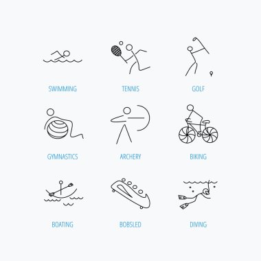 Yüzme, tenis ve golf simgeler. Bisikleti, Dalış.