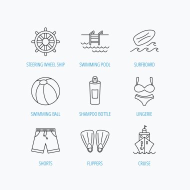 Sörf tahtası, Yüzme Havuzu ve gövdeleri simgeler.