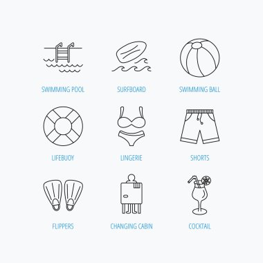 Sörf tahtası, Yüzme Havuzu ve gövdeleri simgeler.