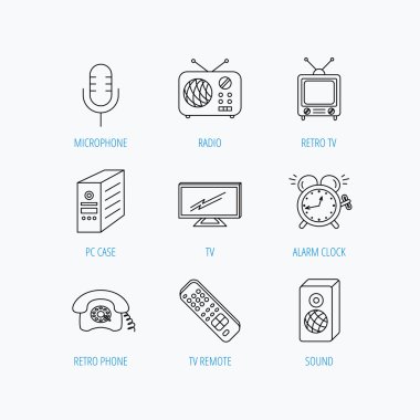 TV uzaktan, retro telefon ve radyo simgeler.