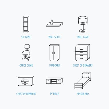 Tek Kişilik Yatak, Tv tablo ve raf simgeler.