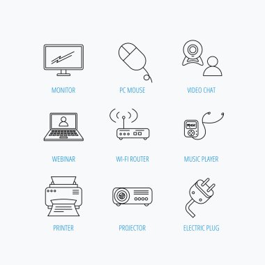Yazıcı, kablosuz yönlendirici ve projektör simgeler.