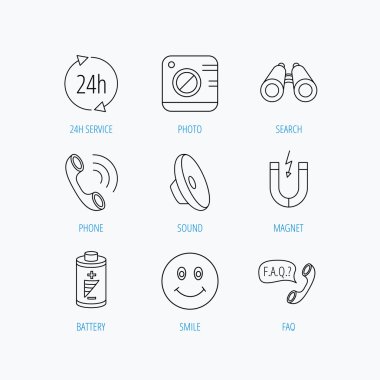 Telefon, batarya ve SSS konuşma balonu simgeleri.