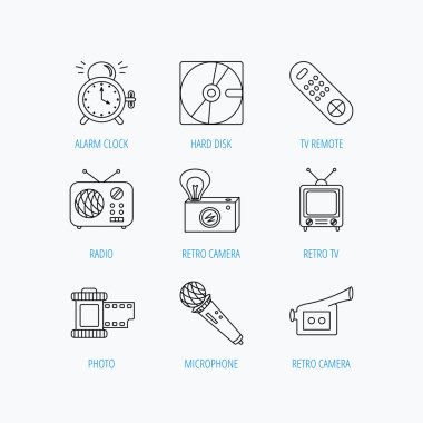 Mikrofon, video kamera ve fotoğraf simgeler.