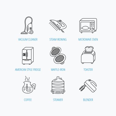 Mikrodalga fırın, kahve ve blender simgeleri.