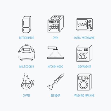 Mikrodalga fırın, çamaşır makinesi ve blender.