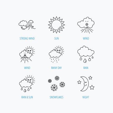 Hava, güneş ve yağmur simgeler. Ay gece.