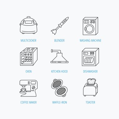 Bulaşık makinesi, çamaşır makinesi ve blender simgeler.