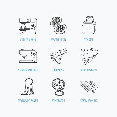 Kahve makinesi, dikiş makinesi ve tost simgeler.