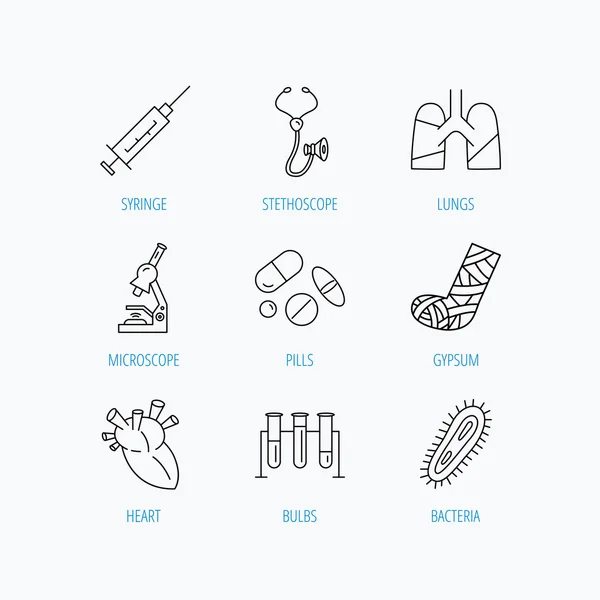 Kırık ayak, akciğerler ve şırınga simgeler.