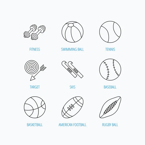 Sport fitness, tennis en basketbal pictogrammen. — Stockvector