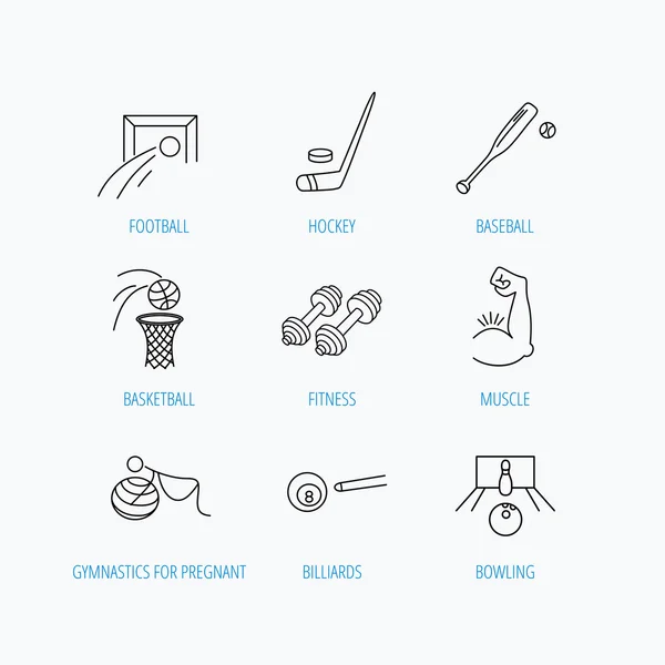 Iconos de fútbol, hockey sobre hielo y deporte fitness . — Vector de stock