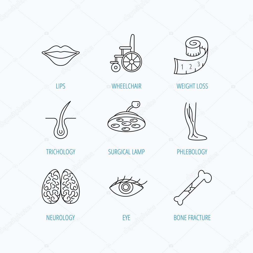 Eye, neurology brain and vein varicose icons.