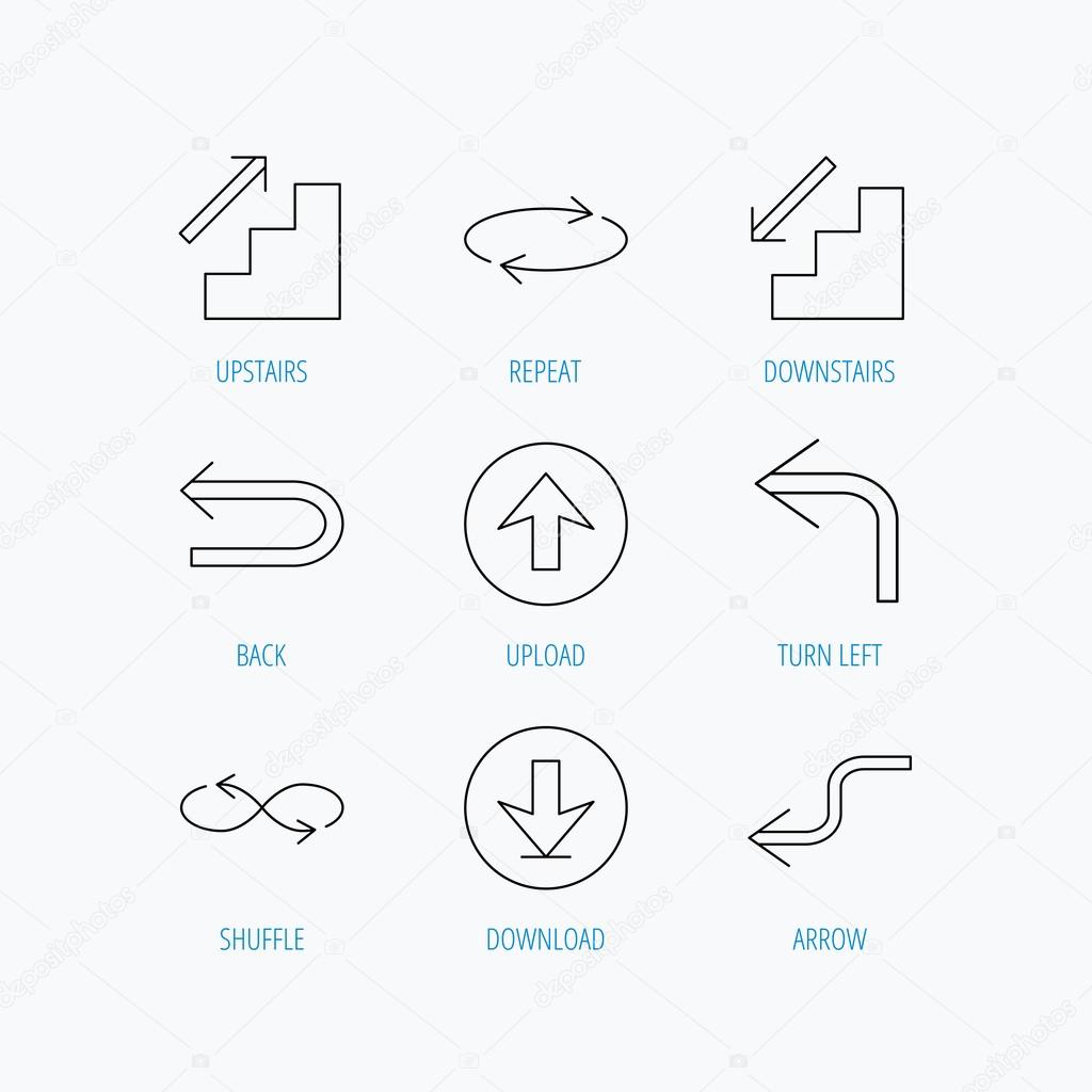 Arrows icons. Download, repeat linear signs.
