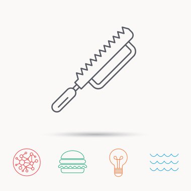 Fretsaw simgesi. İş aracı işareti marangoz.