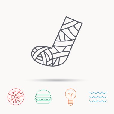 Alçı veya döküm ayak simgesi. Kırık bacak işareti.