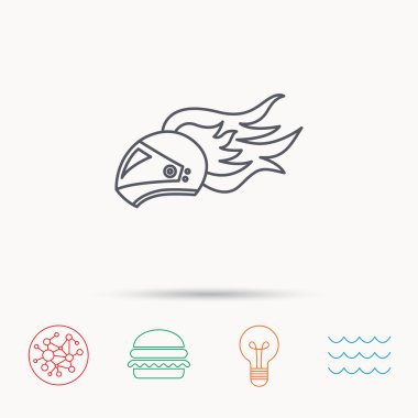 Yangın simgesi kask. Motosiklet spor işareti.