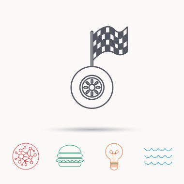 Yarış simgesi. Bayrak işareti racing ile tekerlek.
