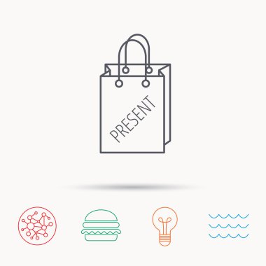 Mevcut alışveriş çantası simgesi. Hediyelik çanta işareti.