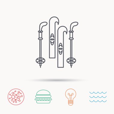 Kayak simgesi. Kayak ve sopa işareti.