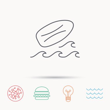 Sörf tahtası simgesi. Sörf işareti dalgalar.