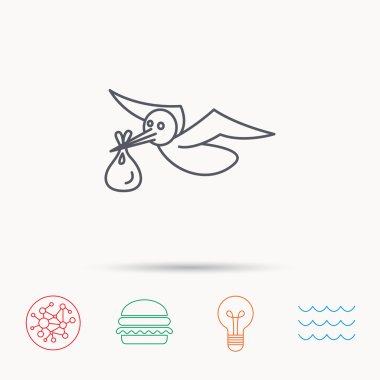 Leylek çuval simgesi olan. Yeni doğan bebek sembolü.