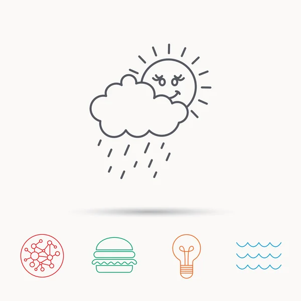 Regen und Sonne. Wassertropfen mit Wolkenzeichen. — Stockvektor