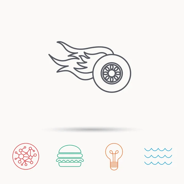 Hjul på eld-ikonen. Ras eller hastighet tecken. — Stock vektor
