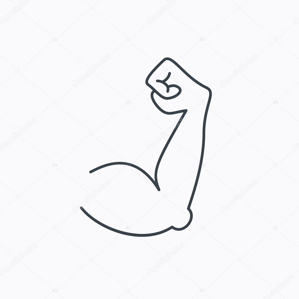 Biceps muscle icon. Bodybuilder strong arm sign.