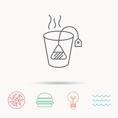 Çay poşeti simgesi. Doğal sıcak içecek işareti.