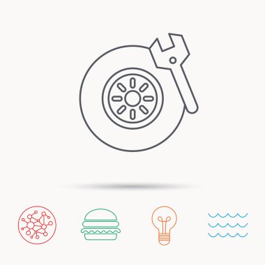 Lastik Servisi simgesini. Tekerlek ve İngiliz anahtarı anahtar işareti.