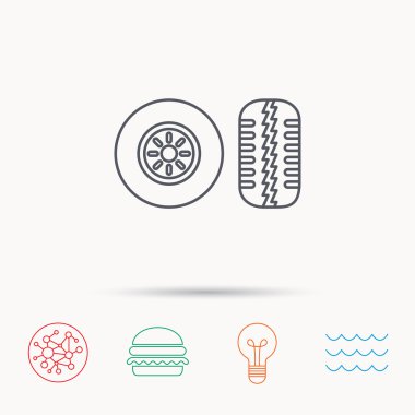 Lastik kutsal kişilerin resmi sırt. Araba tekerlek işareti.