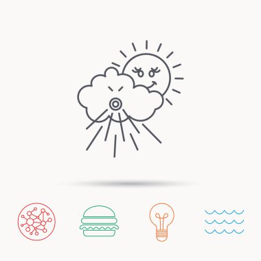 Rüzgar simgesi. Güneş ve fırtına işaretiyle bulut.