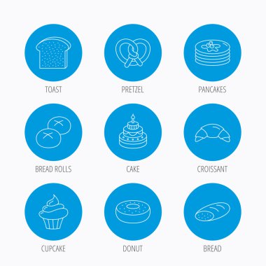 Kruvasan, simit ve ekmek simgeler. Cupcake.