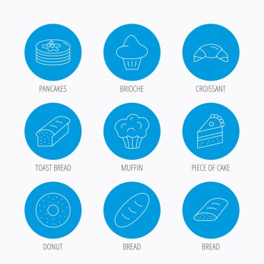 Kruvasan, kek ve ekmek simgeler. Muffin.