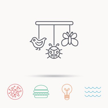 Bebek oyuncak simgesi. Kelebek, uğur böceği ve kuş işareti