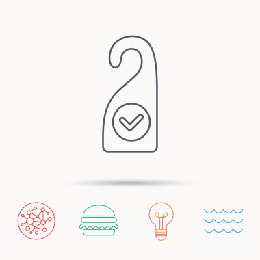 Temiz oda simgesi. Otel kapı askı işareti.