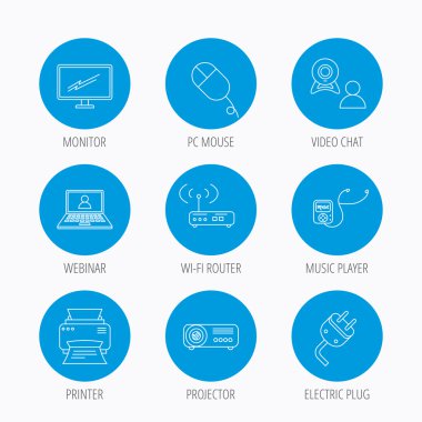 Yazıcı, kablosuz yönlendirici ve projektör simgeler.