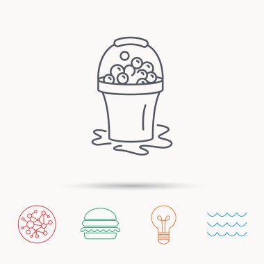 Sabunlu temizlik simgesi. Köpük ve kabarcık ile kova