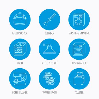 Bulaşık makinesi, çamaşır makinesi ve blender simgeler.