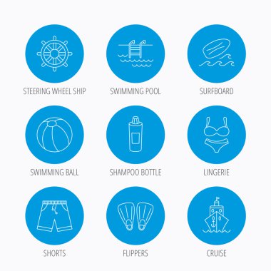 Sörf tahtası, Yüzme Havuzu ve gövdeleri simgeler.