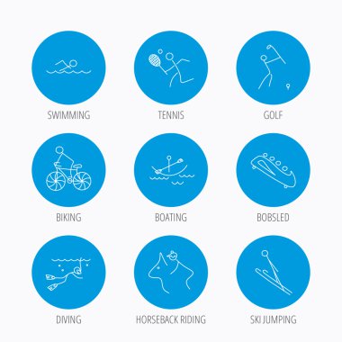 Yüzme, tenis ve golf simgeler. Bisikleti, Dalış.