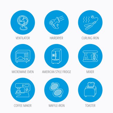 Mikrodalga fırın, saç kurutma makinesi ve blender simgeler.