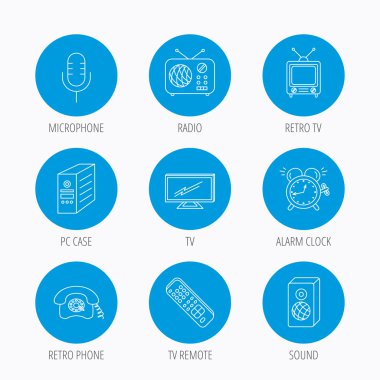 TV uzaktan, retro telefon ve radyo simgeler.
